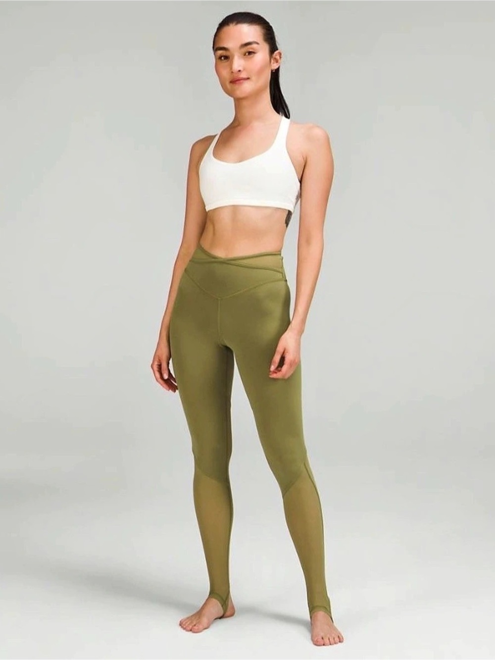 Lululemon Nulu and Crisscross Mesh Stirrup Tight Green Leggings
